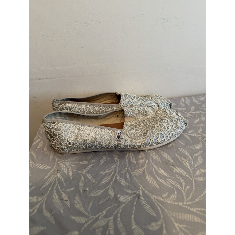 TOMS Alpargata Flat Women 10 W Gray Good Crochet Glitter Slip On Lace